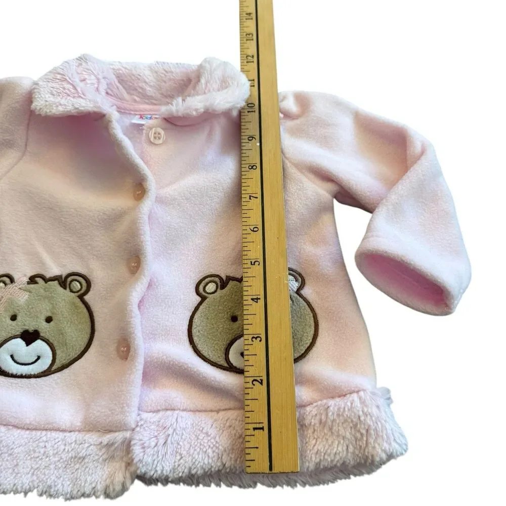 3-6 Month Vintage Kidget Adorable‎ Pink Bear Long Sleeve Shirt Jacket